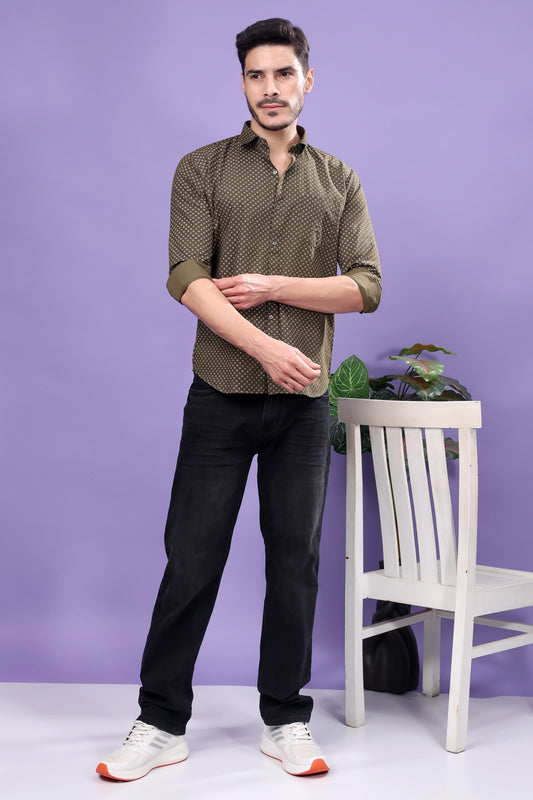 Olive Green Polka Dot Shirt – Classic Prints, Modern Appeal