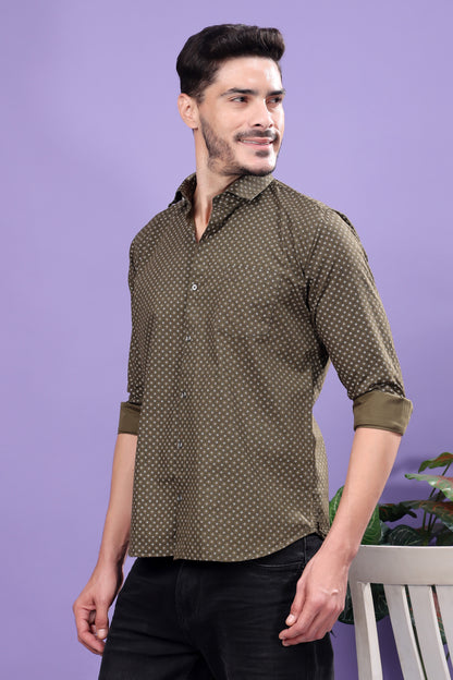 Olive Green Polka Dot Shirt – Classic Prints, Modern Appeal
