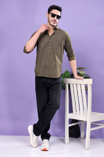Olive Green Polka Dot Shirt – Classic Prints, Modern Appeal