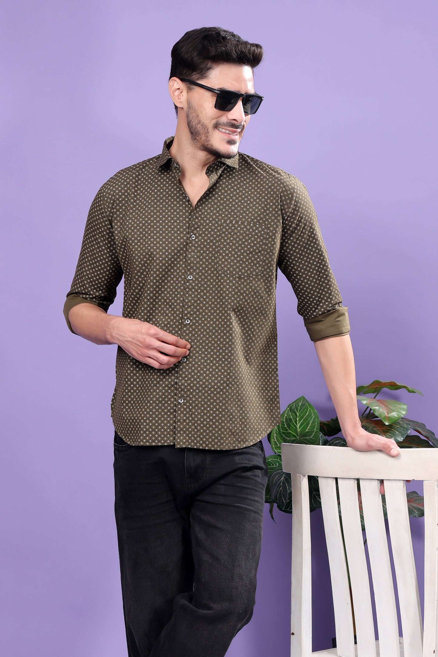 Olive Green Polka Dot Shirt – Classic Prints, Modern Appeal