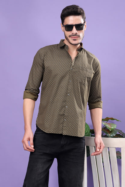 Olive Green Polka Dot Shirt – Classic Prints, Modern Appeal