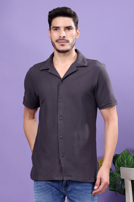Charcoal Short-Sleeve Casual Shirt – Minimalist Everyday Essential