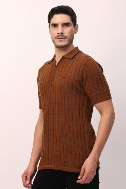 Brown Textured Polo Shirt – Modern Classic with a Bold Edge