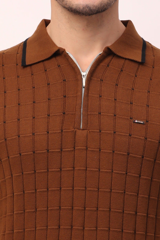 Brown Textured Polo Shirt – Modern Classic with a Bold Edge