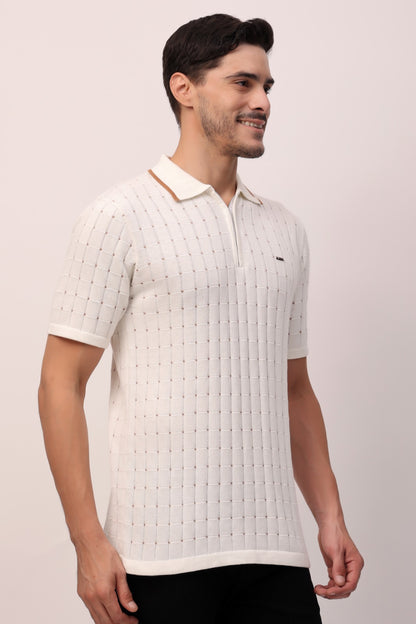 White Textured Polo Shirt – Classic Style with Modern Detailing