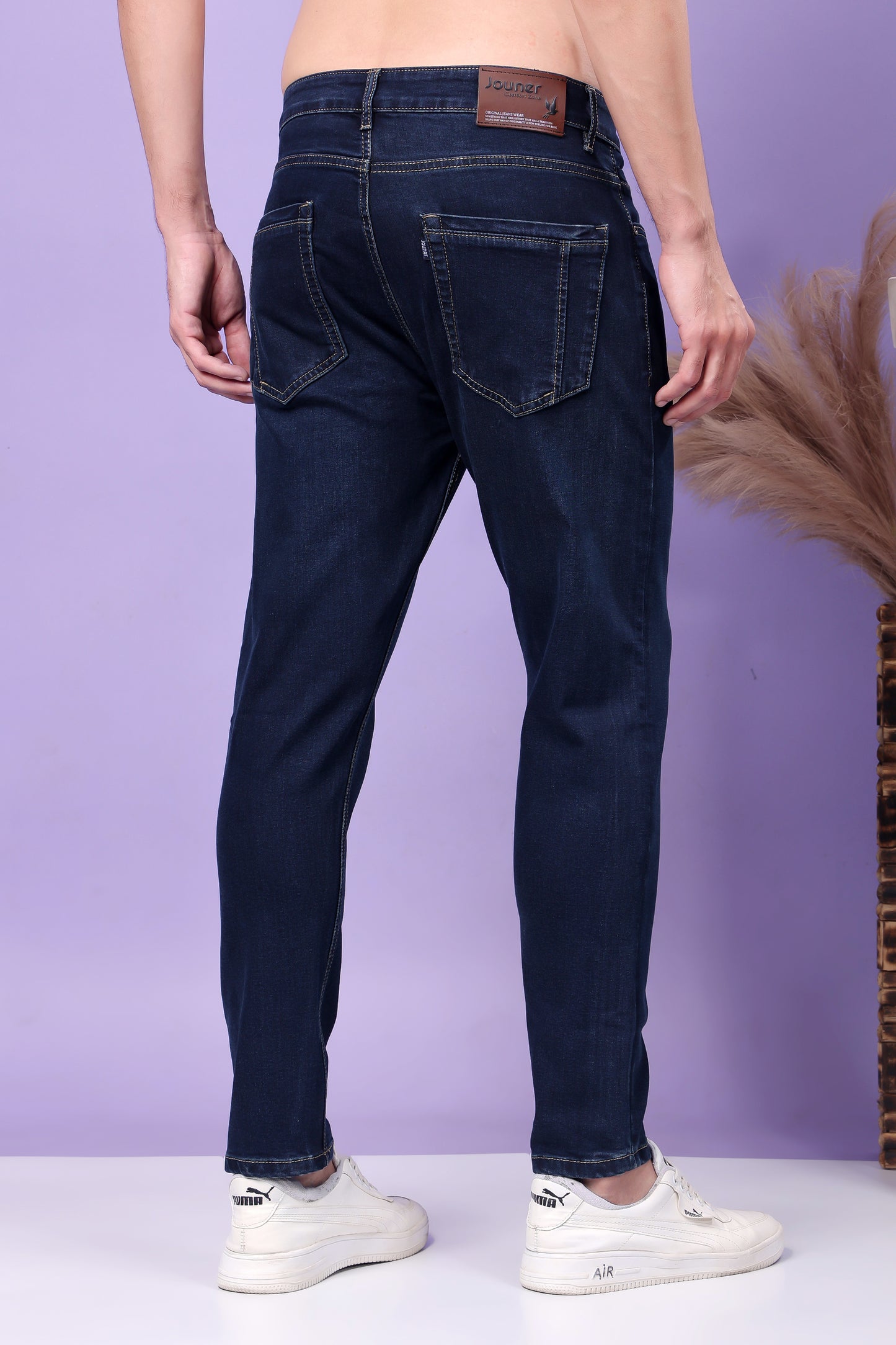 Deep Navy Blue Raw Denim Straight Leg Jeans