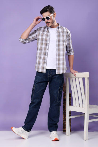 Indigo Blue Denim Cargo Jeans with Side Pockets