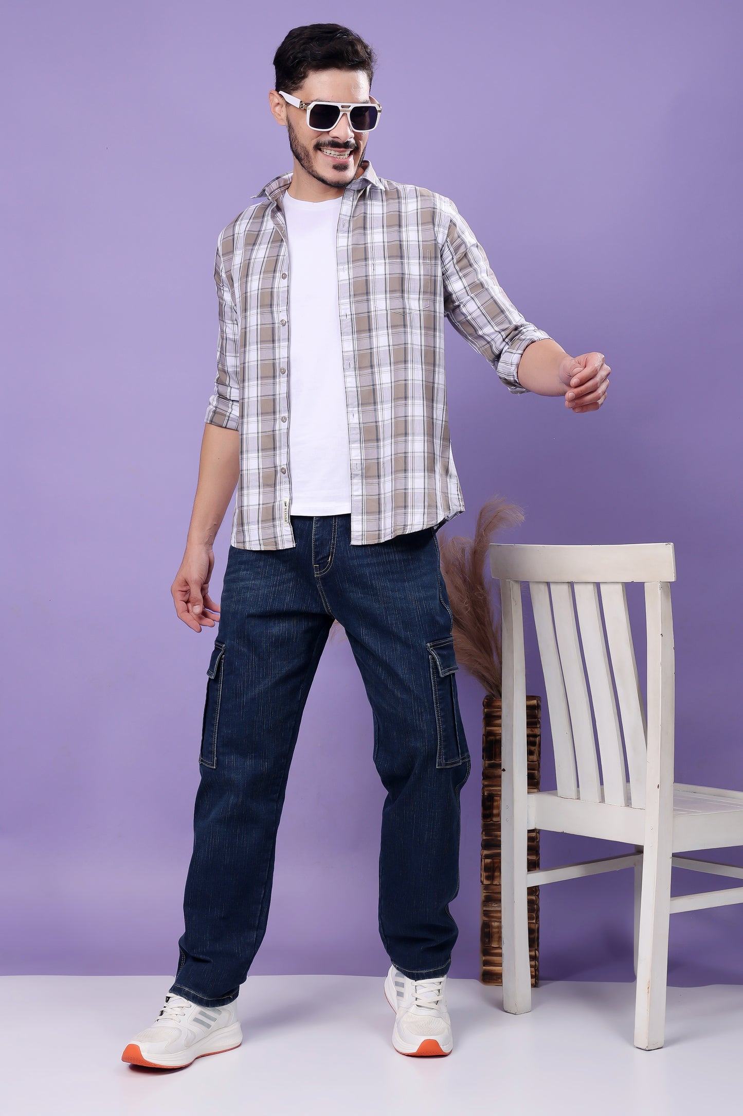 Indigo Blue Denim Cargo Jeans with Side Pockets