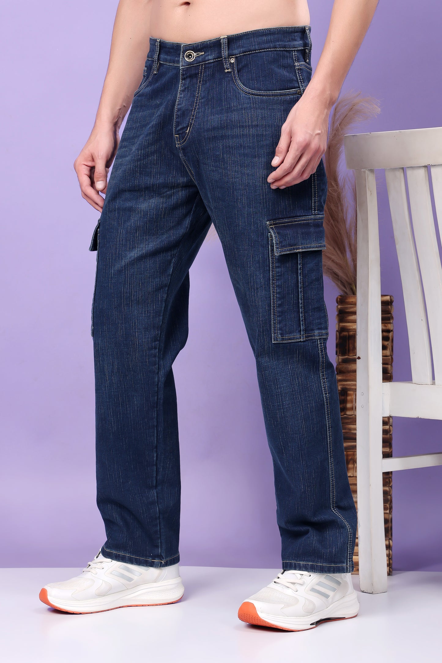 Indigo Blue Denim Cargo Jeans with Side Pockets