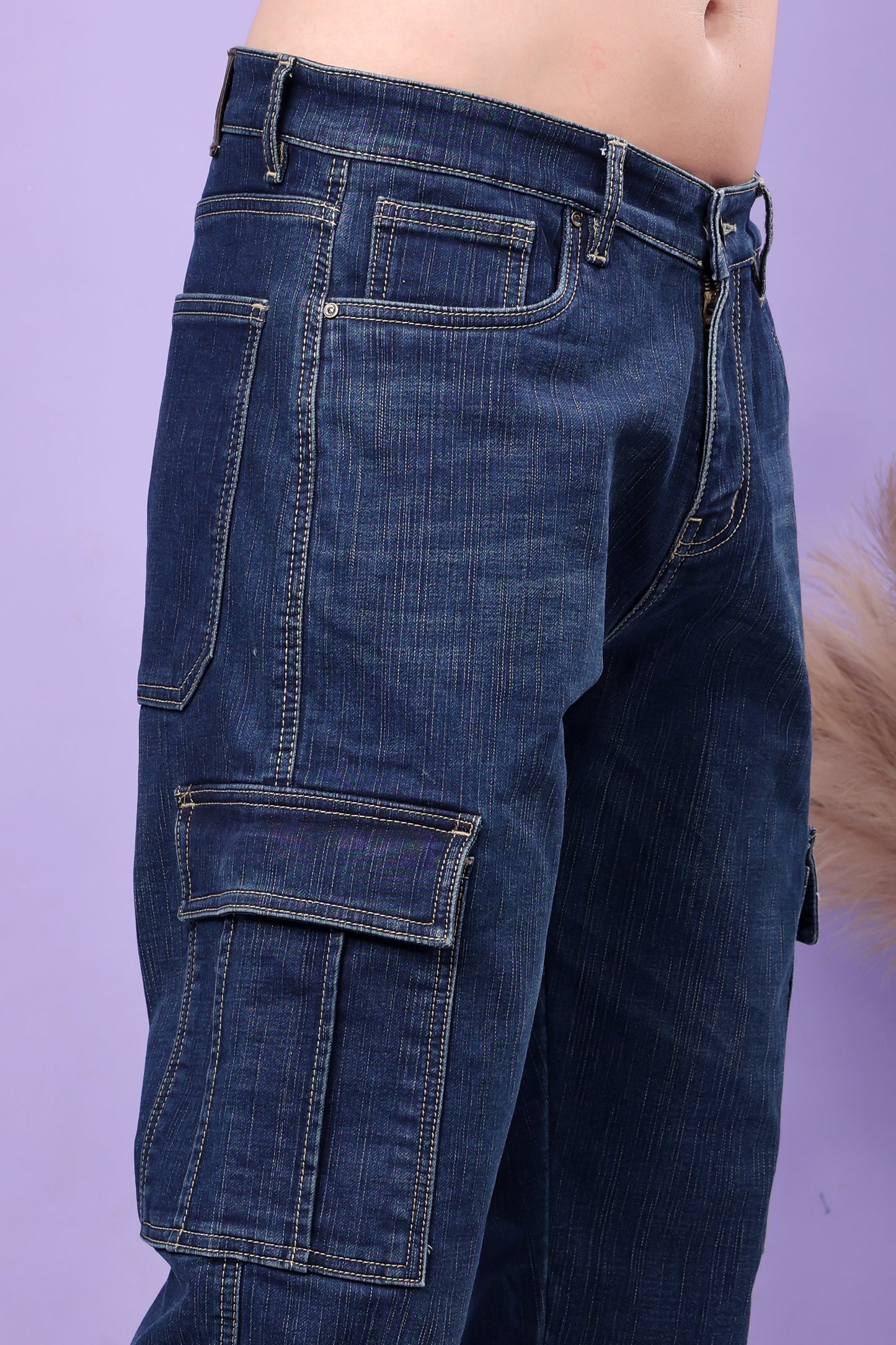Indigo Blue Denim Cargo Jeans with Side Pockets