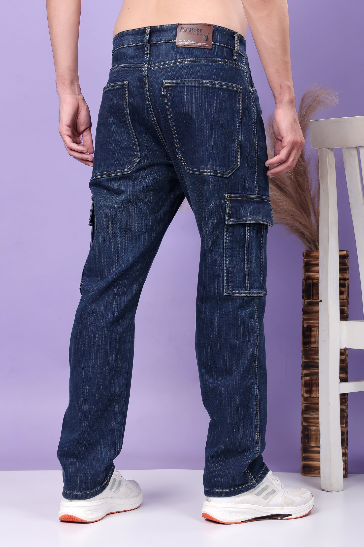 Indigo Blue Denim Cargo Jeans with Side Pockets