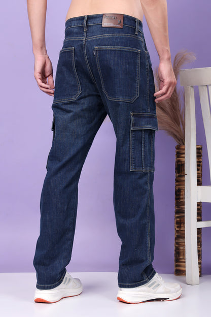 Indigo Blue Denim Cargo Jeans with Side Pockets