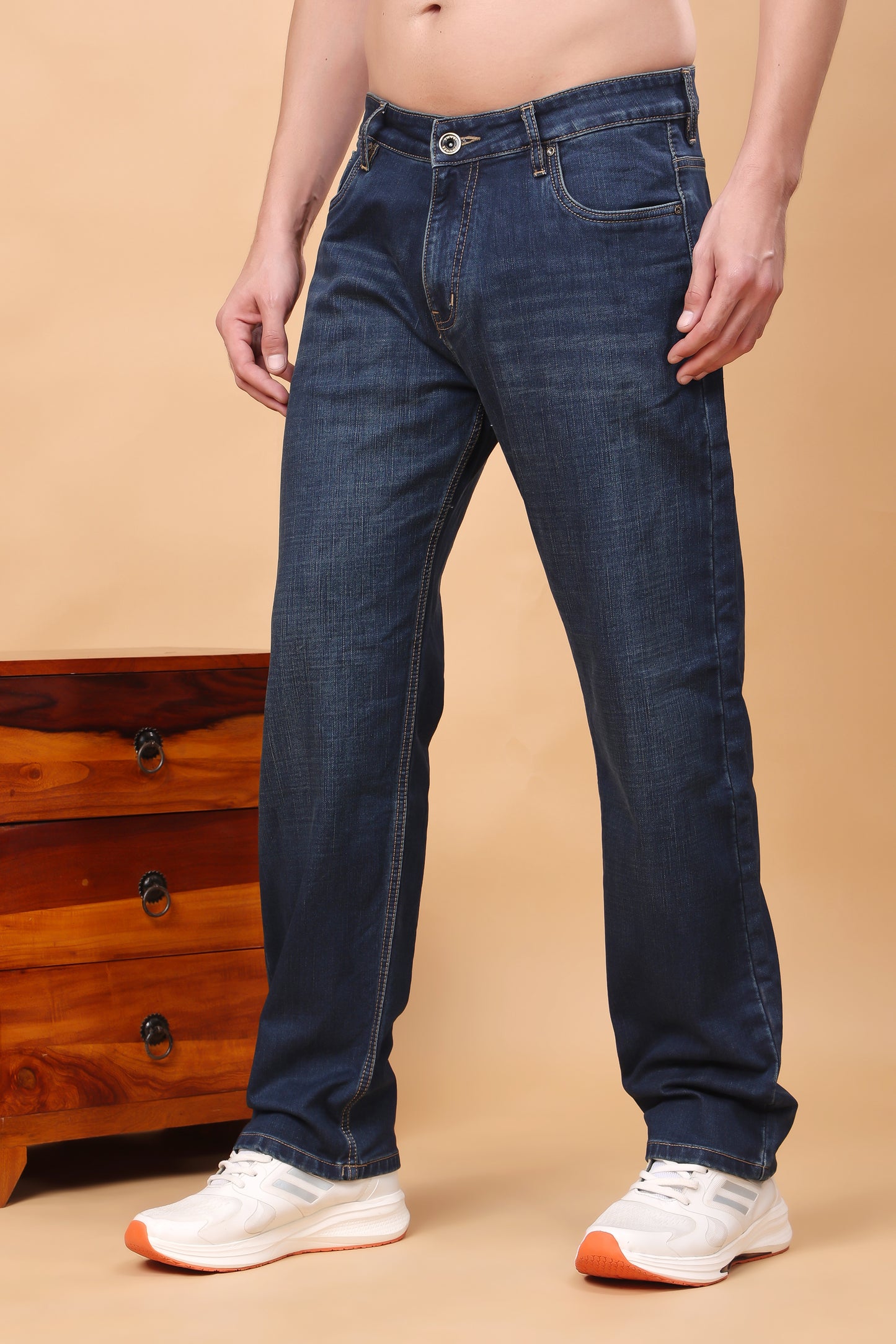 Classic Navy Blue Medium Wash Regular Fit Jeans