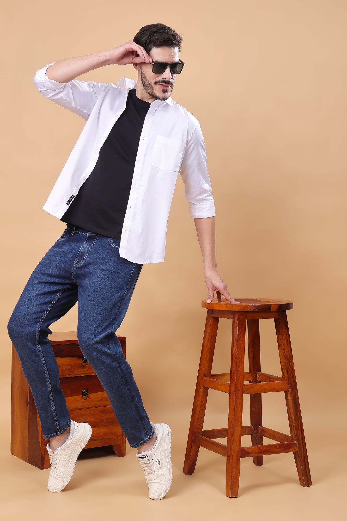 Classic Blue Stonewashed Tapered Fit Jeans