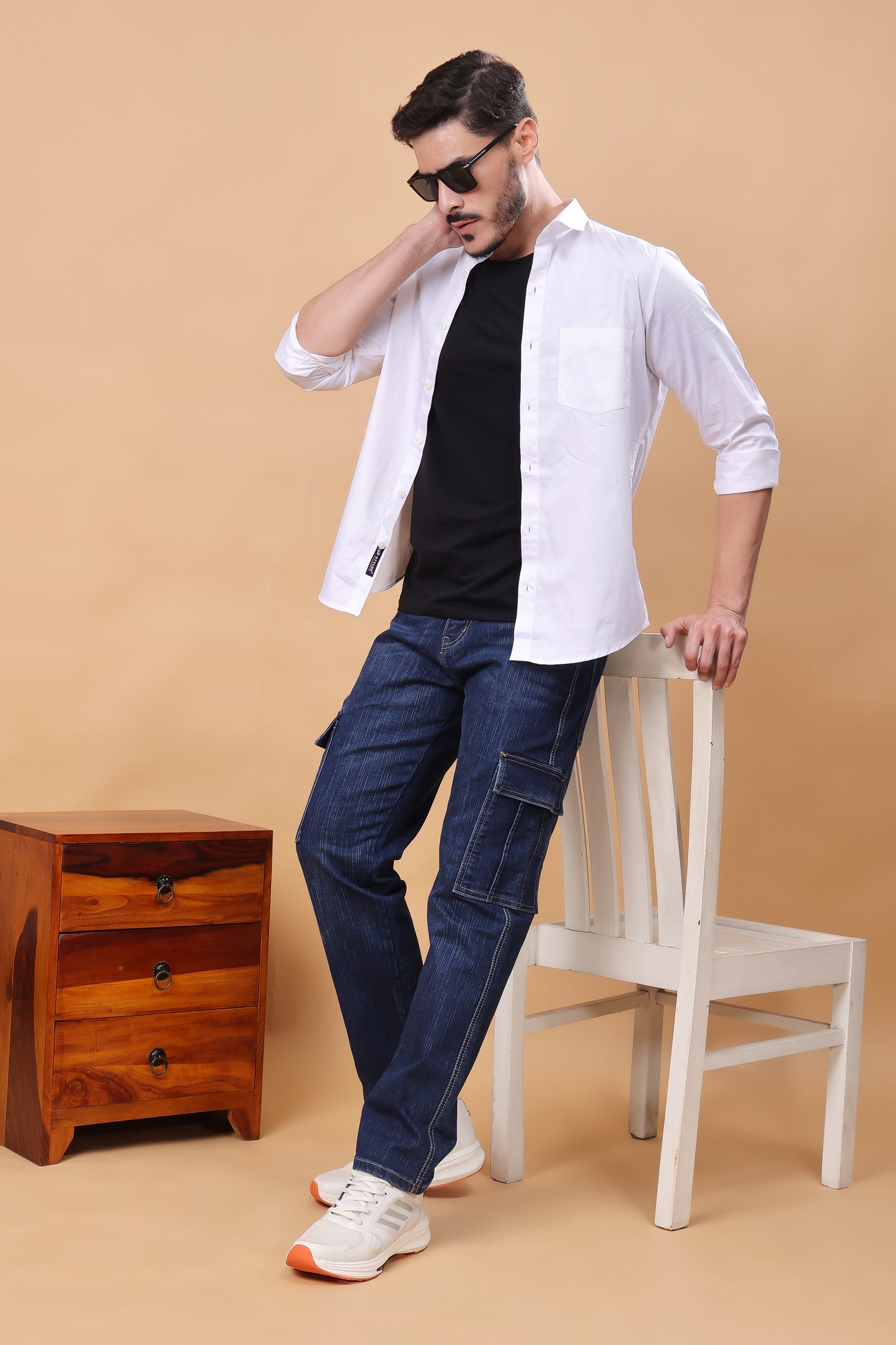 Dark Indigo Blue Multi-Pocket Cargo Denim Jeans