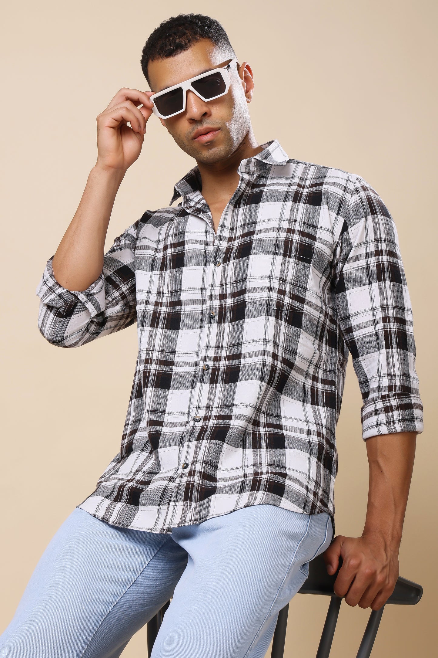 White & Black Checked Casual Shirt – Classic Meets Modern