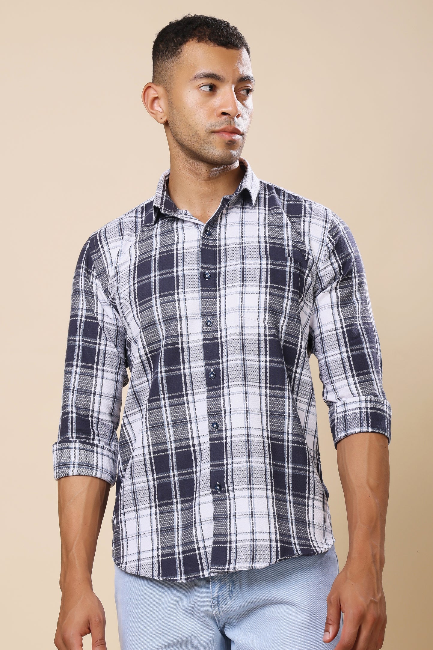 Navy & White Checkered Shirt – Timeless Patterns, Contemporary Cool