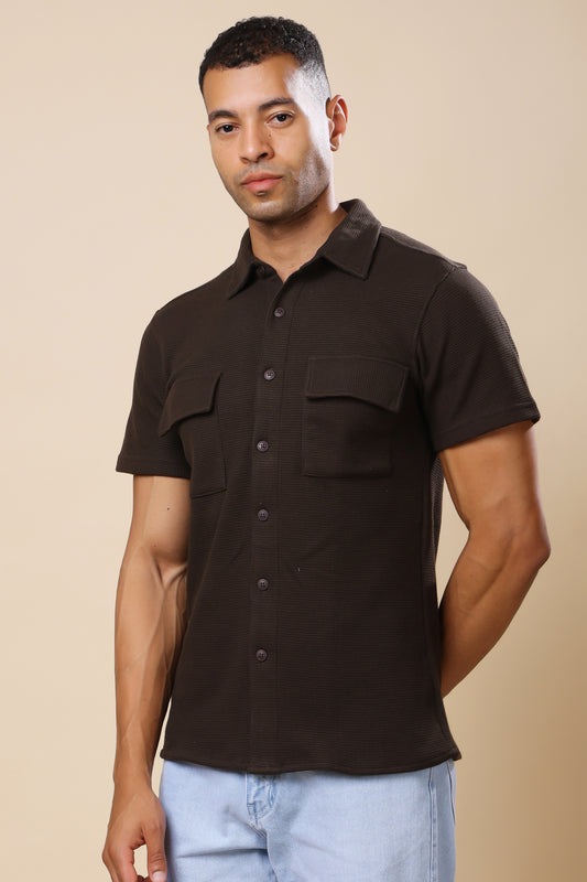 Brown Textured Utility Shirt – Earthy Tones, Tactical Style