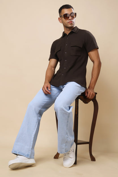 Brown Textured Utility Shirt – Earthy Tones, Tactical Style