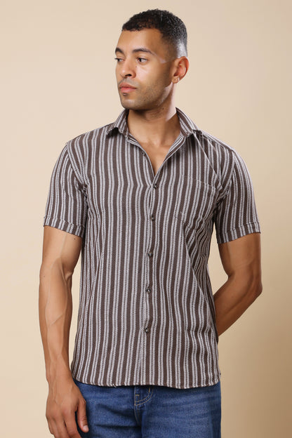 Men's Brown Striped Short - Sleeve Shirt