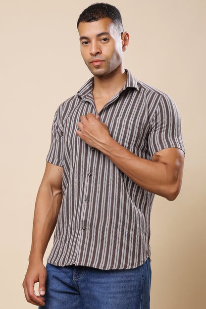 Men's Brown Striped Short - Sleeve Shirt