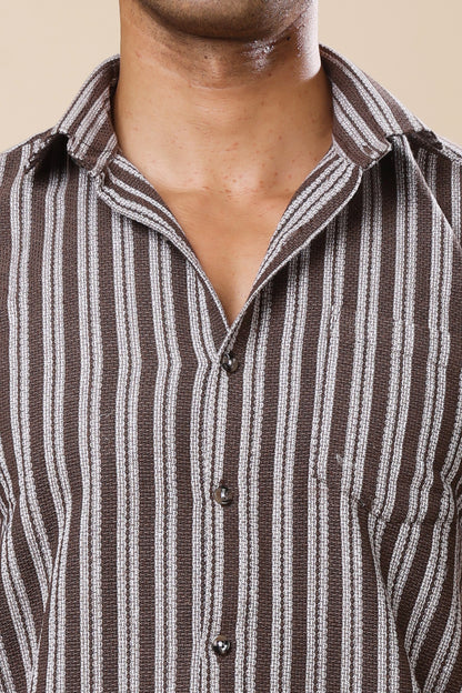 Men's Brown Striped Short - Sleeve Shirt