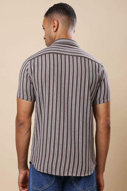 Men's Brown Striped Short - Sleeve Shirt